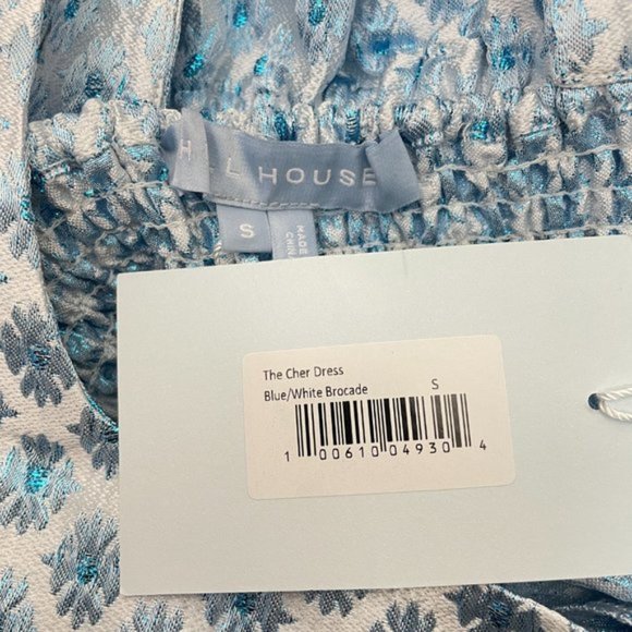 Hill House The Cher Metallic A Line Mini Dress Snowflake Brocade Blue/ White S - Picture 7 of 10